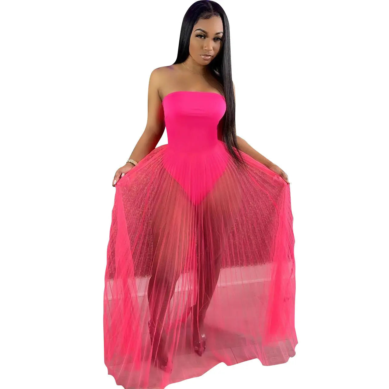 Sexy Mesh See-through Dress With Wrapped Chest shuna&