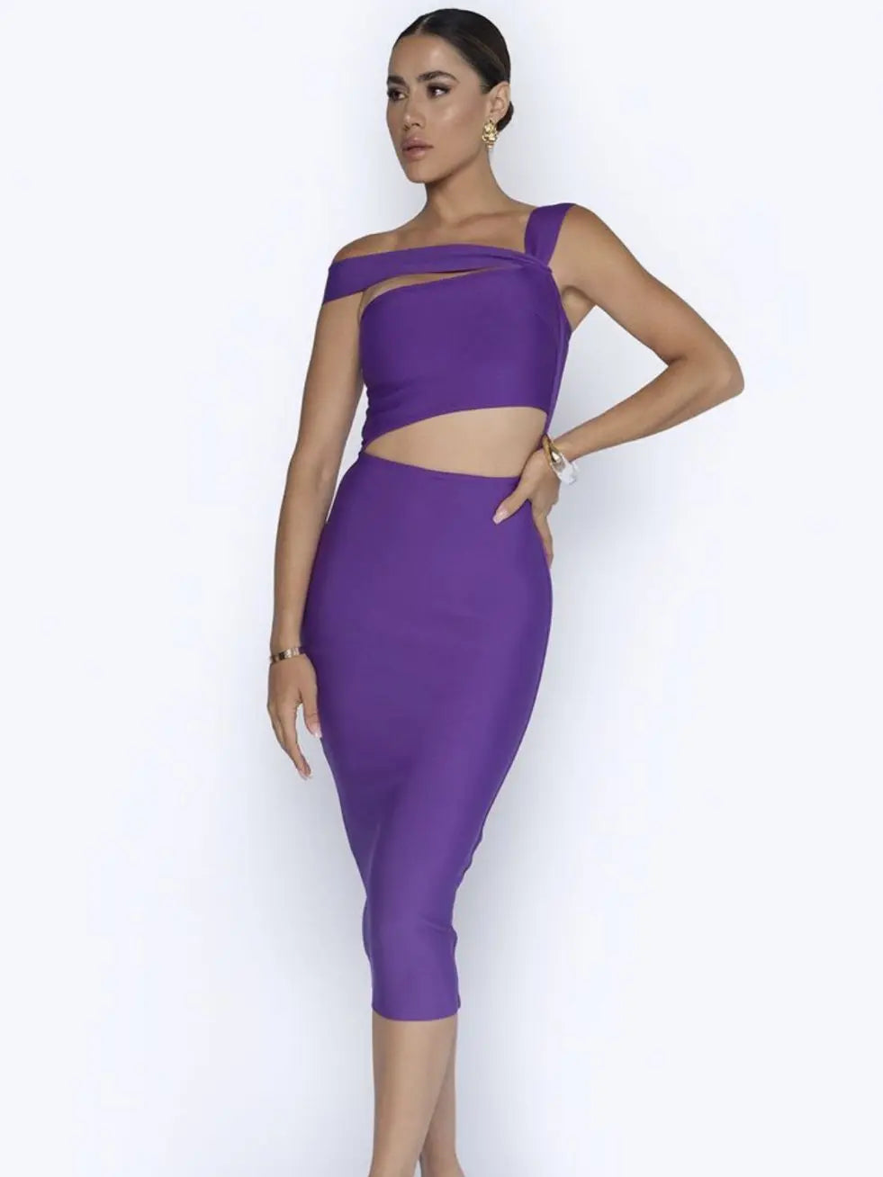 Sexy Oblique Shoulder Midriff Outfit Knee-length Skirt Cocktail Party Dress shuna&