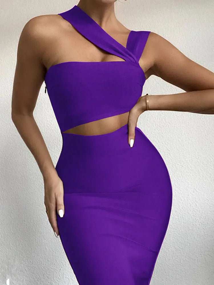 Sexy Oblique Shoulder Midriff Outfit Knee-length Skirt Cocktail Party Dress shuna&