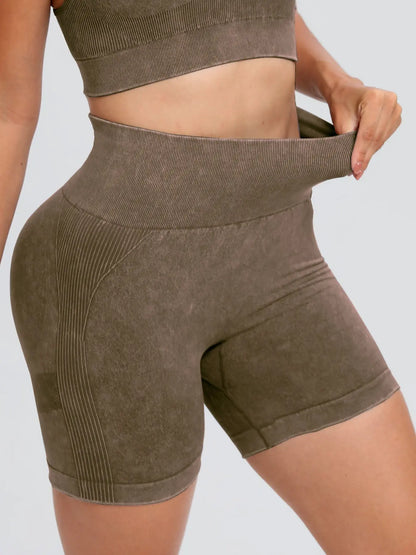 Washed High Waist Active Shorts Trendsi