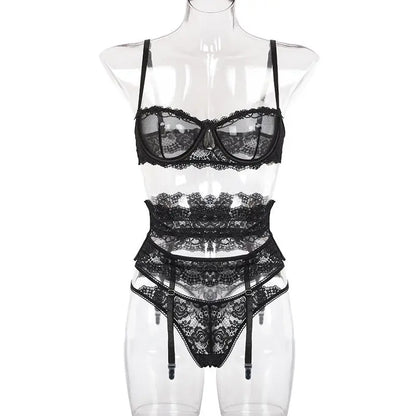 Yimunancy 3-piece Lingerie Set Women Transparent Sexy Bra Set Ladies Lace Lingerie Intimates Underwear Set shuna&