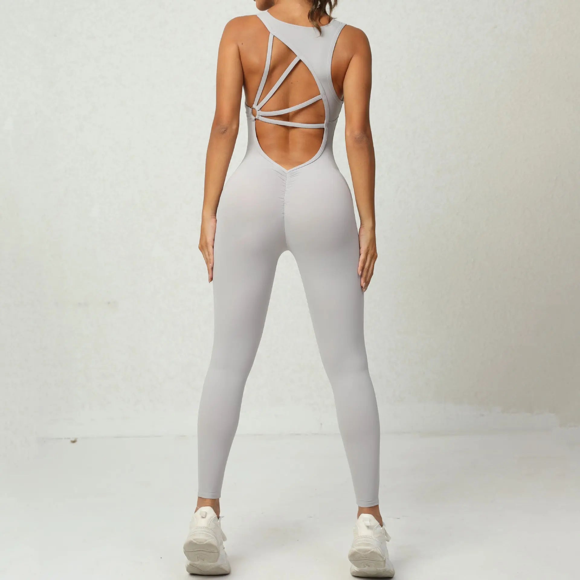 Yoga Jumpsuit V-shaped Back Design Sleeveless Fitness Running Sportswear Stretch Tights Pants For Womens Clothing shuna&