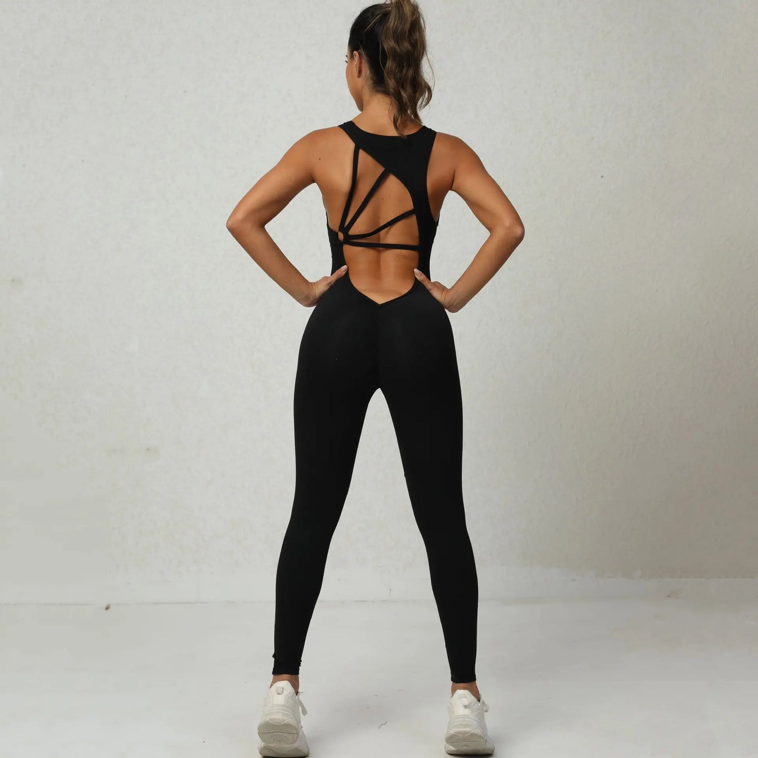 Yoga Jumpsuit V-shaped Back Design Sleeveless Fitness Running Sportswear Stretch Tights Pants For Womens Clothing shuna&