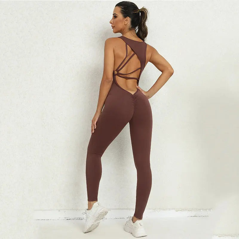 Yoga Jumpsuit V-shaped Back Design Sleeveless Fitness Running Sportswear Stretch Tights Pants For Womens Clothing shuna&